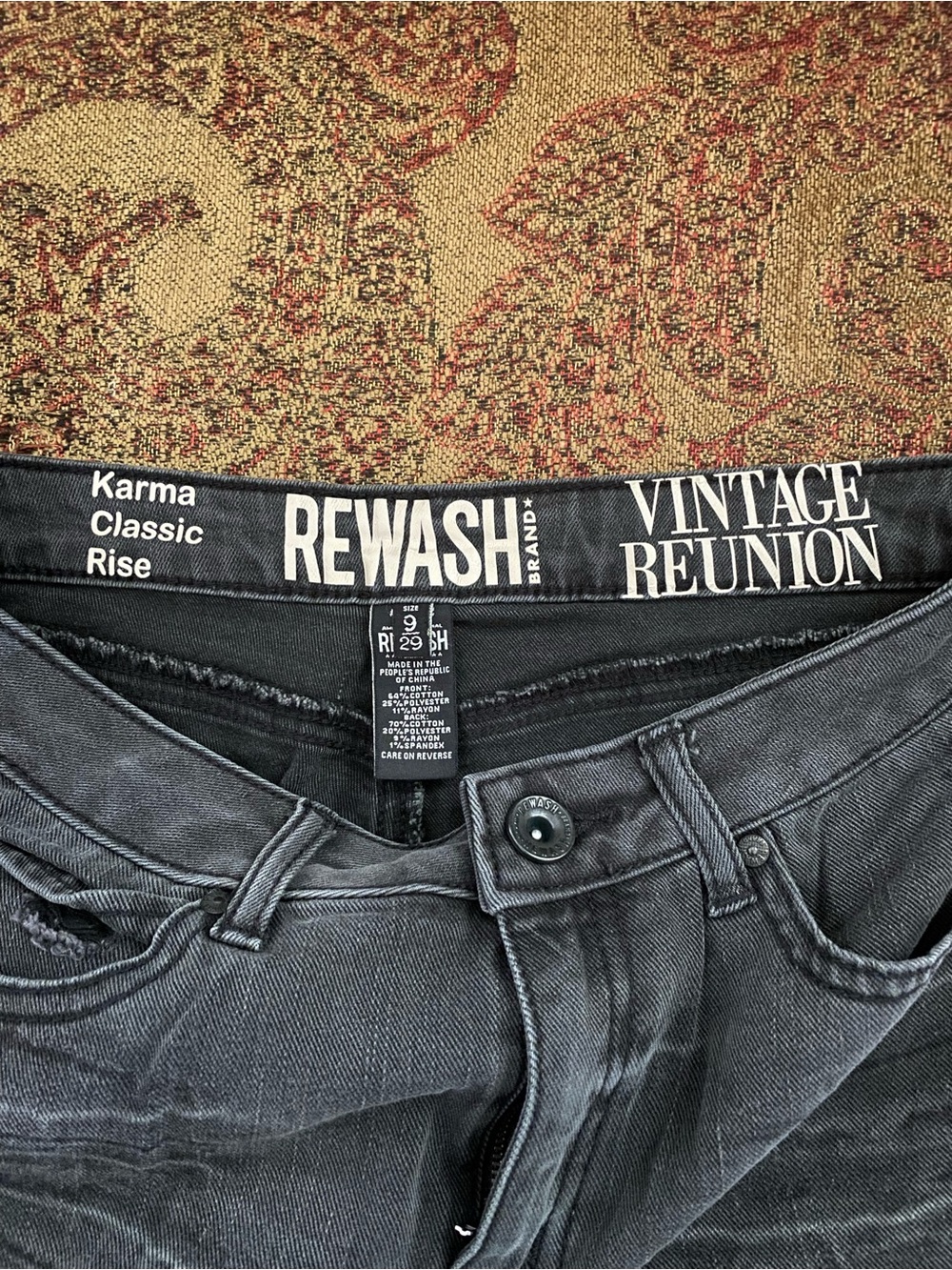 Karma Black Distressed Jeans with Red & Purple Floral Embroidery - Picture 5 of 9